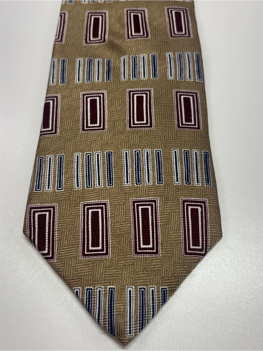 Vintage Bellini 90s Silk Geometric Tie USA Made Retro Mens